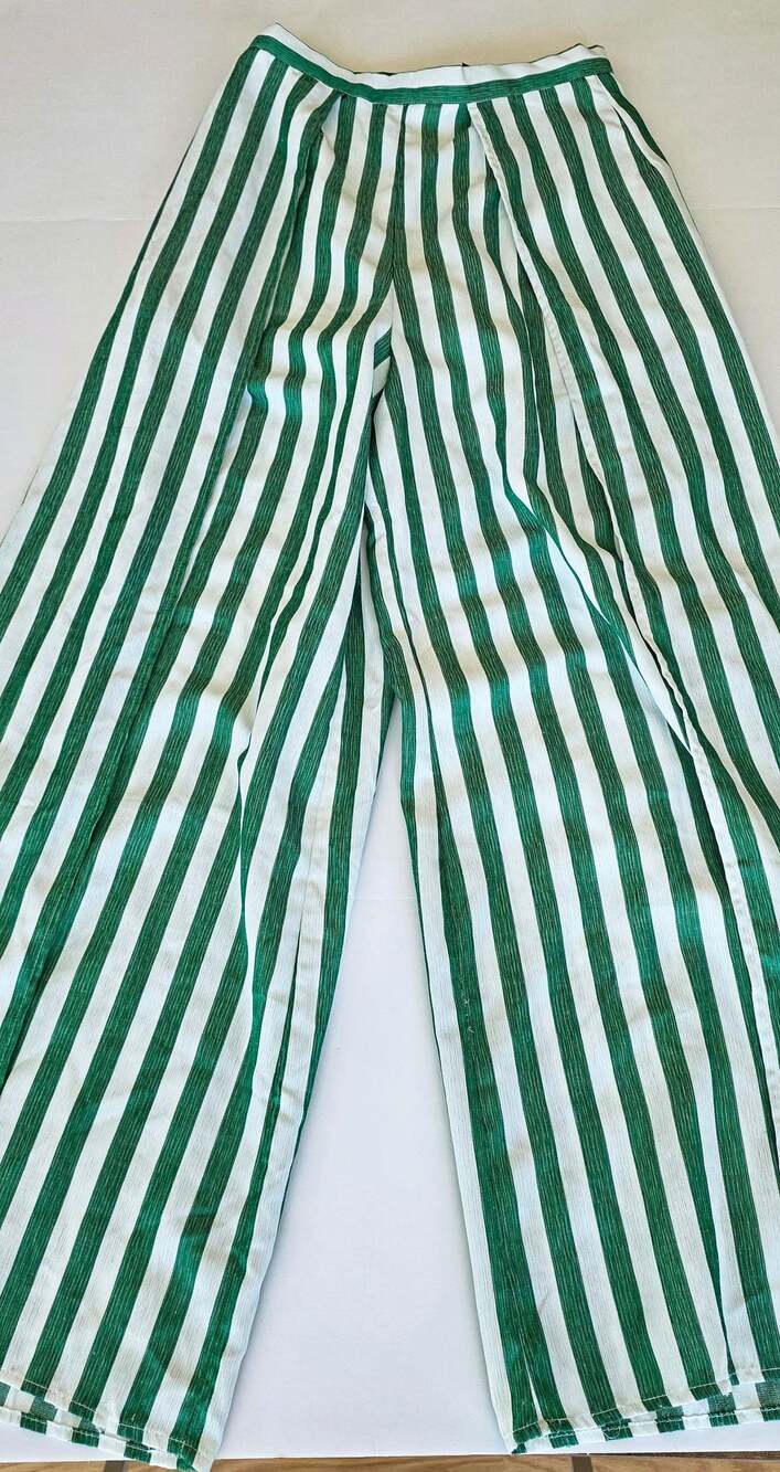ACG Stripe Green and White Linen Cotton Wide Leg Pants Size Small